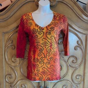 NWT Liberation Stylish Orange and Red 3/4 Sleeve Women's Top